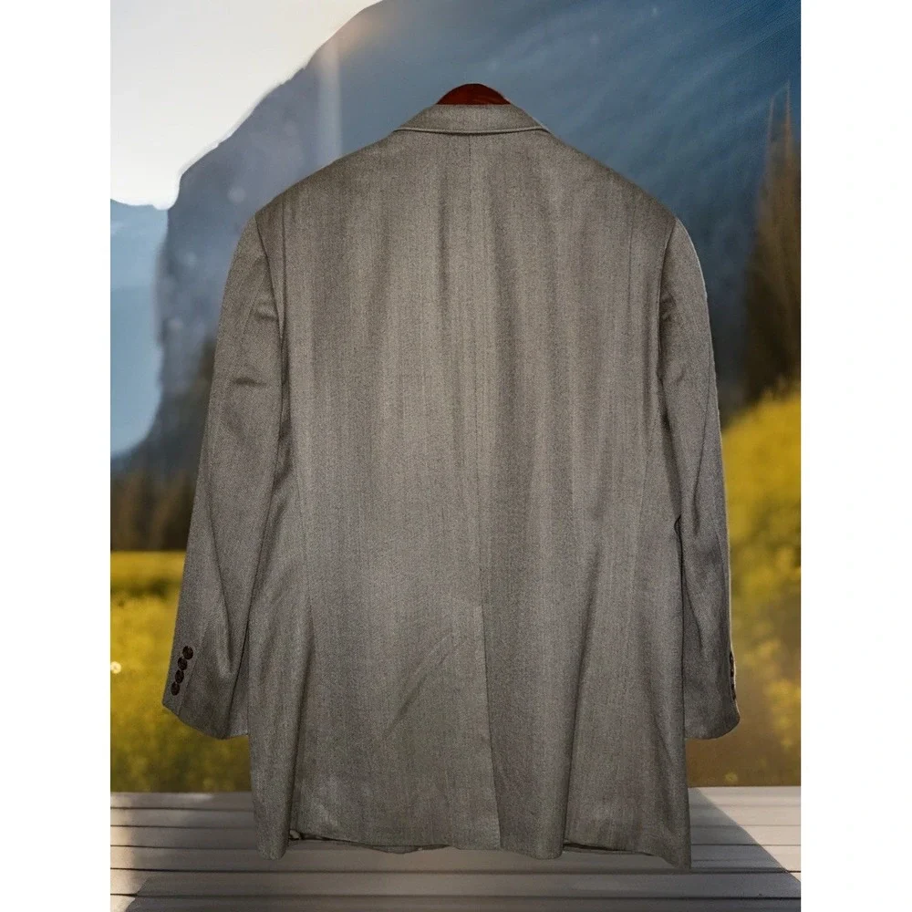 Ralph Lauren Blazer Men 46R Beige 100%‎ Silk Herringbone Wedding Business